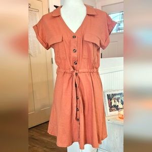 NWT'S- DEREK HEART - Light Rust Shirt Dress - Drawstring Tie Front - Size Large